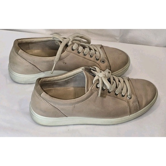 Ecco Soft  Shoes Women's Size 7 Light Beige‎ Leather Lace Up Casual - Picture 2 of 8